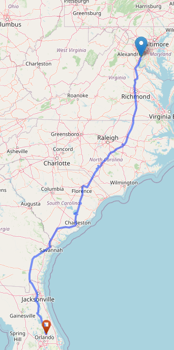 Map of Autotrain Route